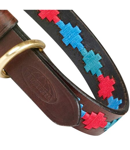 Weatherbeeta Polo Leather Dog Collar (Brown/Emerald Green/Pink/Blue) (L) - UTWB1260