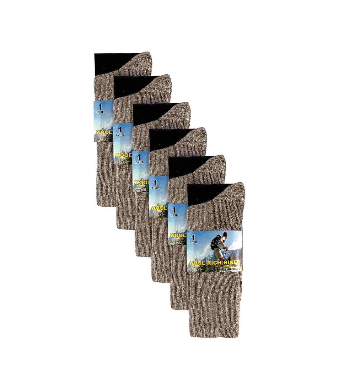 Mens 6 Pairs Multipack Crew Wool Socks: Reinforced Heel & Toe-2