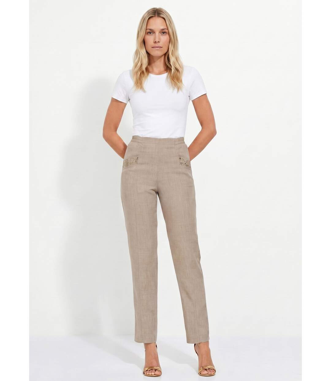 Pantalon ceinture élastiquée ajouré-3