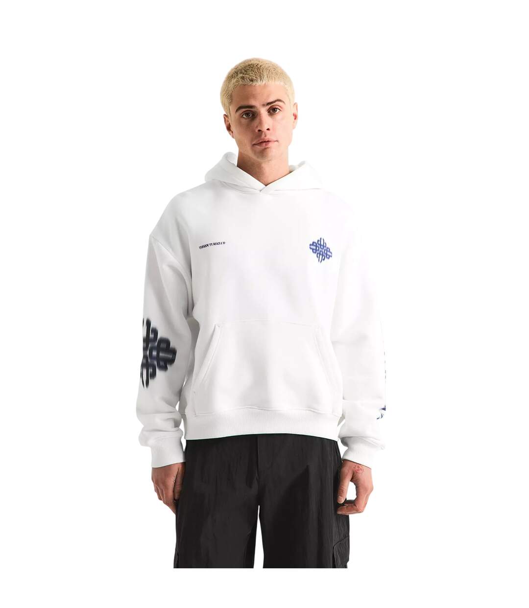 Sweat À Capuche Motif/style Flou Homme Blanc Bleu Marine Couture Club-1
