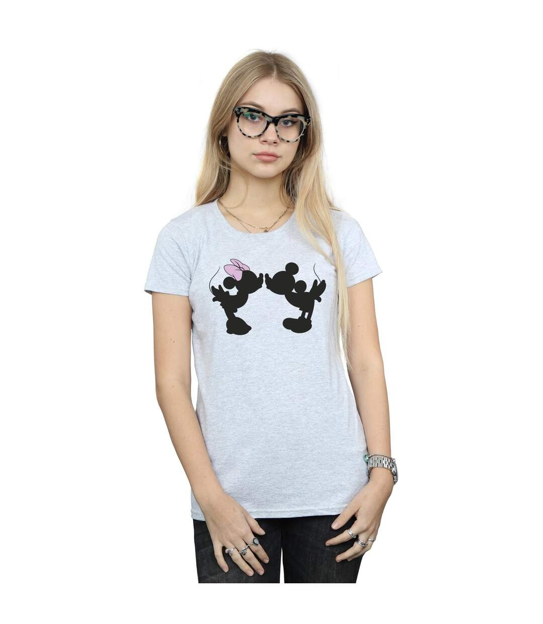 Disney T-shirt en coton Mickey Minnie Kiss Silhouette - Femmes/Dames (Gris sportif) - UTBI33068-2