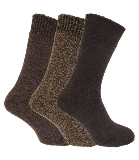 Mens Wool Blend Fully Cushioned Thermal Boot Socks (Pack Of 3) (Shades Of Brown) - UTMB430