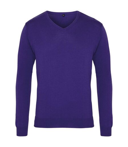 Premier Mens V-Neck Knitted Sweater (Purple)