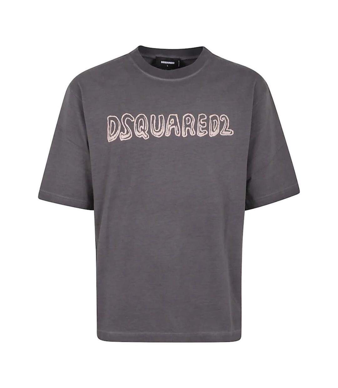 Mens Best Fade Cartoon Logo Loose Fit T-shirt Charcoal Grey DSquared2-1