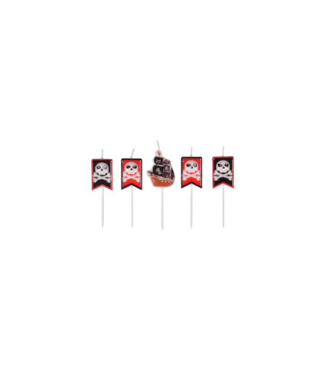 Lot de 5 Bougies d'Anniversaire Pirates Rouge & Noir-1
