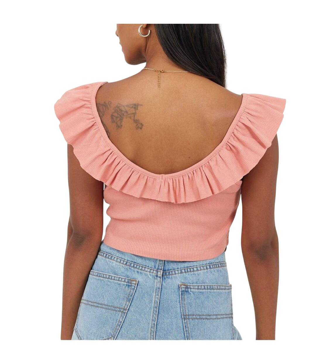 Womens/ladies Frill Cropped Vest Top Salmon Brave Soul-3