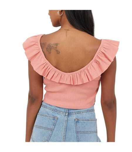 Womens/ladies Frill Cropped Vest Top Salmon Brave Soul