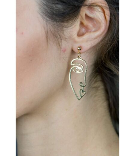 Hiphop Long Face Drop Abstract Dangle Hollow Profile Statement Earrings