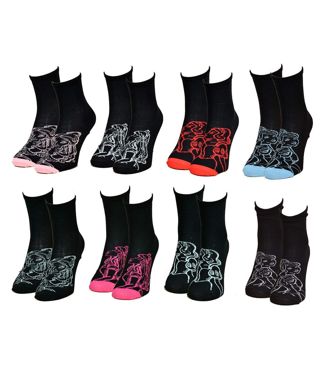 Chaussettes femme LICENCE Fantaisie-Assortiment modèles photos selon arrivages- Pack de 6 paires Surprise Les Princesses