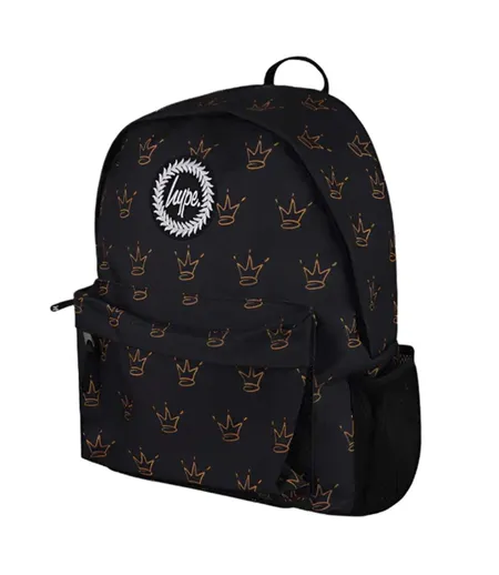 Unisex Black King Crown Pattern Backpack with Padded Straps | School Travel Bag