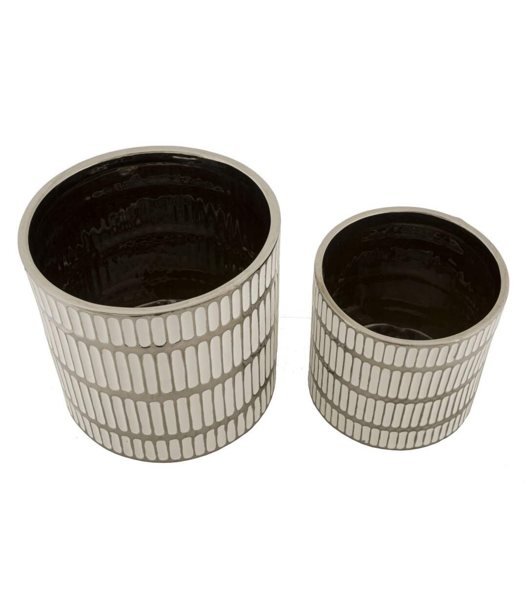 Lot de 2 Vases en Céramique Ray 24cm Blanc & Argent-2