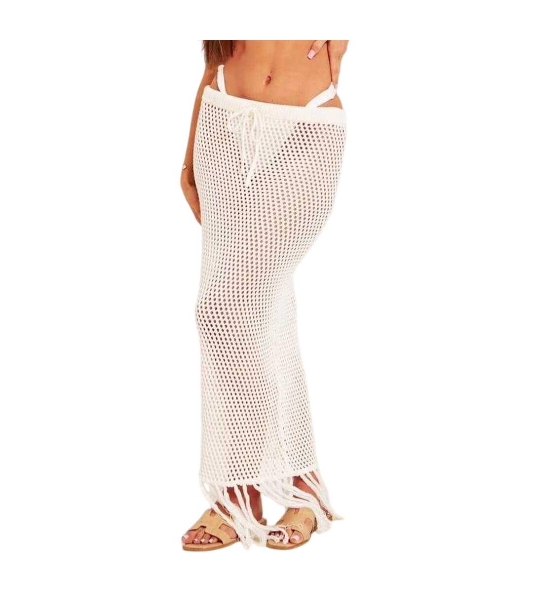 Jupe Longue Motif/style À Franges Femme Blanc Missy Empire-2