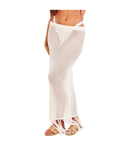 Jupe Longue Motif/style À Franges Femme Blanc Missy Empire