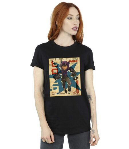 Disney Femme/Les femmes Big Hero 6 Baymax Hiro Newspaper Coton Boyfriend T-Shirt (Noir) - UTBI15473