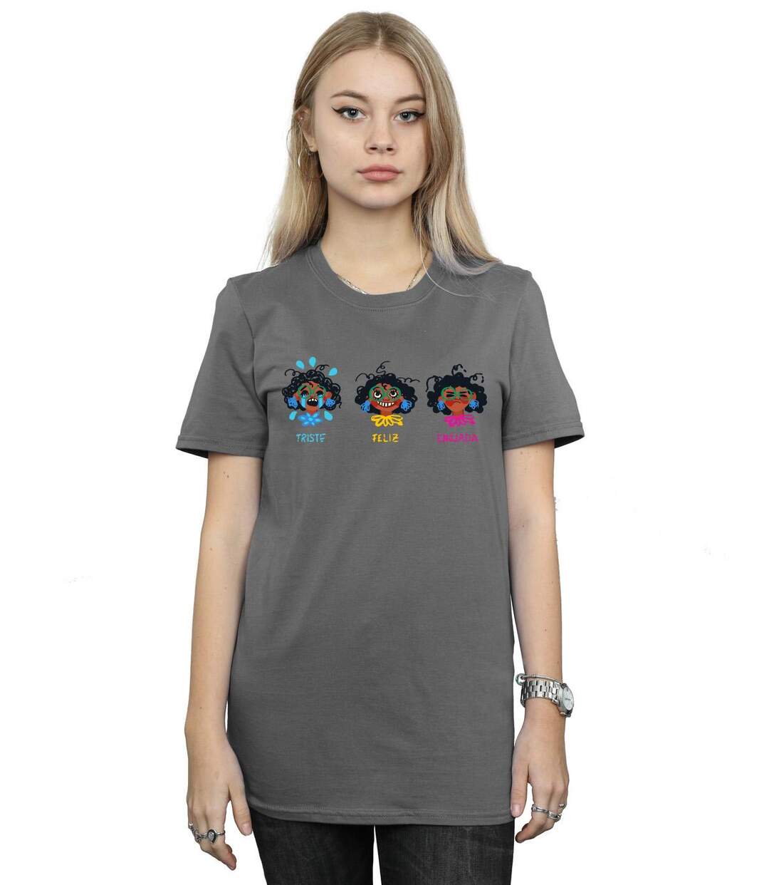 Disney Womens/Ladies Encanto Triste Feliz Enojada Cotton Boyfriend T-Shirt (Charbon de bois) - UTBI22465-2