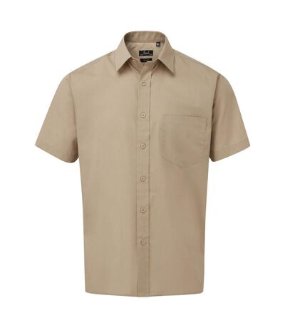 Mens short sleeve poplin shirt khaki Premier