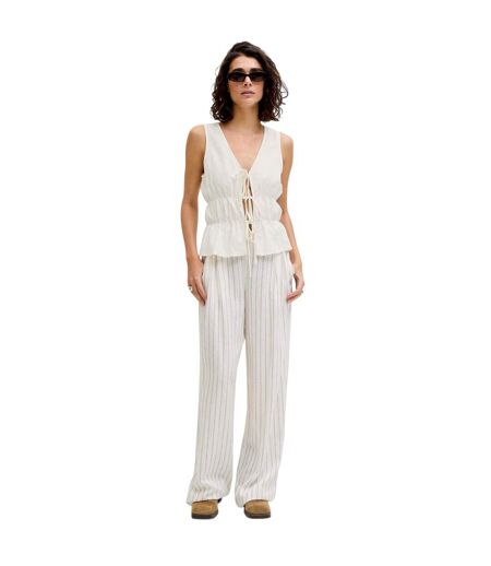 Womens/ladies Linen Front Tie Sleeveless Top Blanc De Blanc JJXX