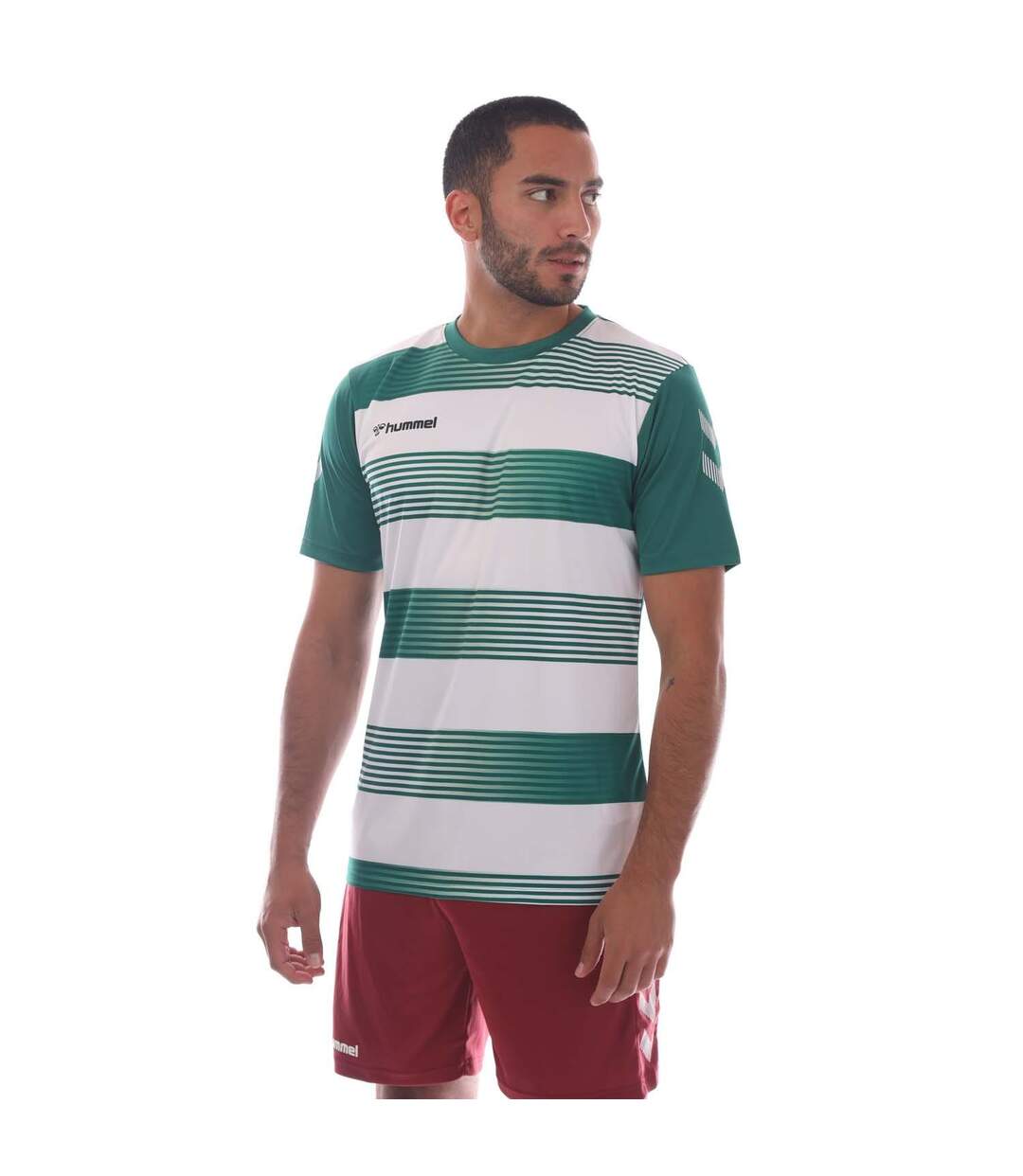T-shirt Style Rayé Homme Vert Blanc Hummel-2