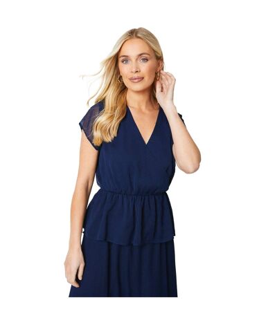 Womens/ladies mock wrap petite top navy Principles