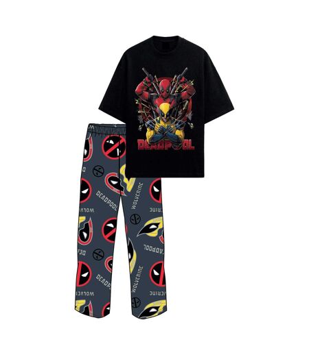 Mens Action Pose Cotton Pyjama Set Black Multicoloured Deadpool & Wolverine