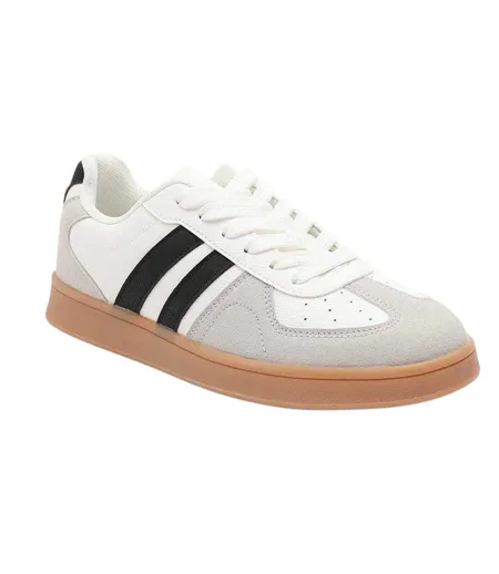 Womens/ladies Retro Stripe Flat Trainers White Grey Where´s That From