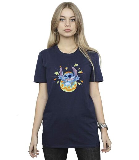 Disney T-shirt boyfriend en coton Femme/Ladies Lilo & Stitch Cracking Egg (Bleu marine) - UTBI30385