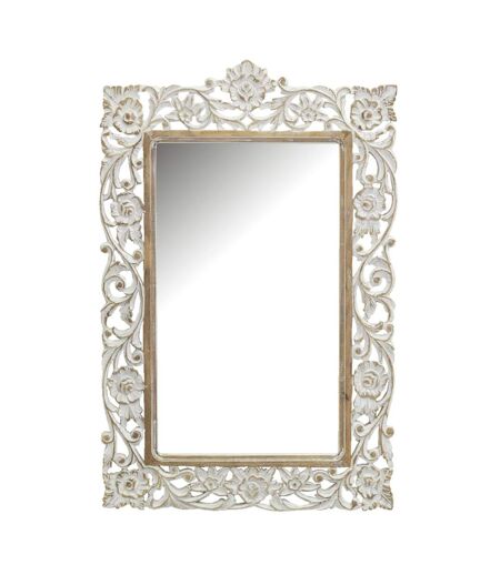 Miroir sculpté en manguier blanchi