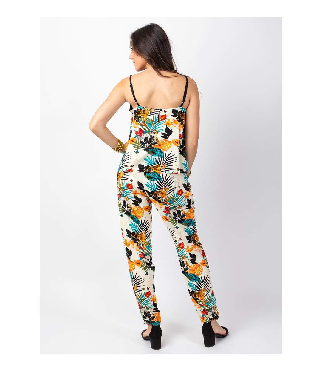 Combi Pantalon fines bretelles LOUCIA imprimé tropical Coton Du Monde-4