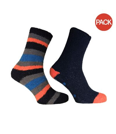 Chaussons caussettes homme bleu marine / orange Pierre Roche