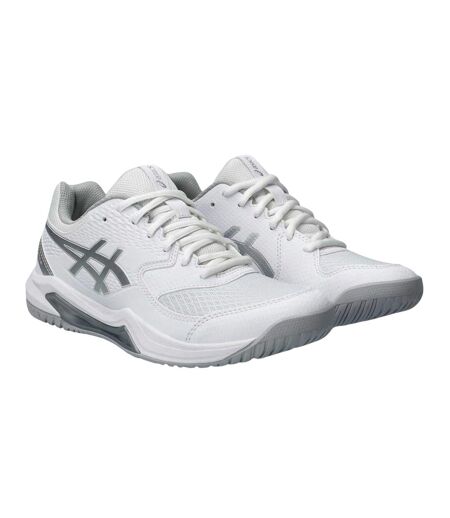 Womens/ladies Gel Dedicate 8 Tennis Shoes White Silver Asics