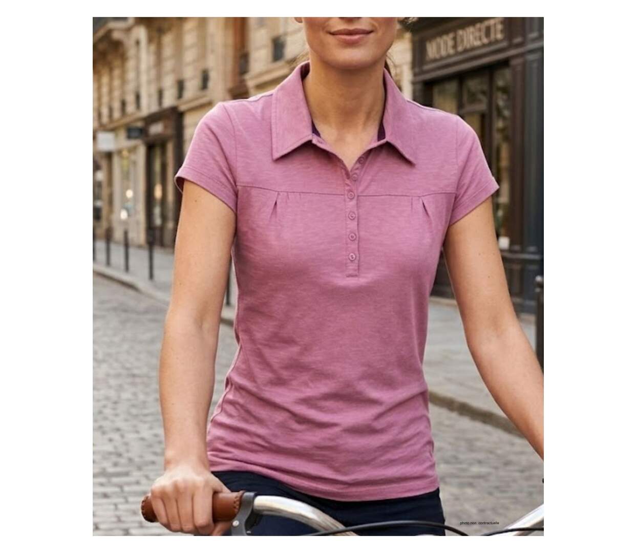 Polo MAYFLOWER DUSTY4 mauve à fronces : l'élégance féminine en pur coton-1