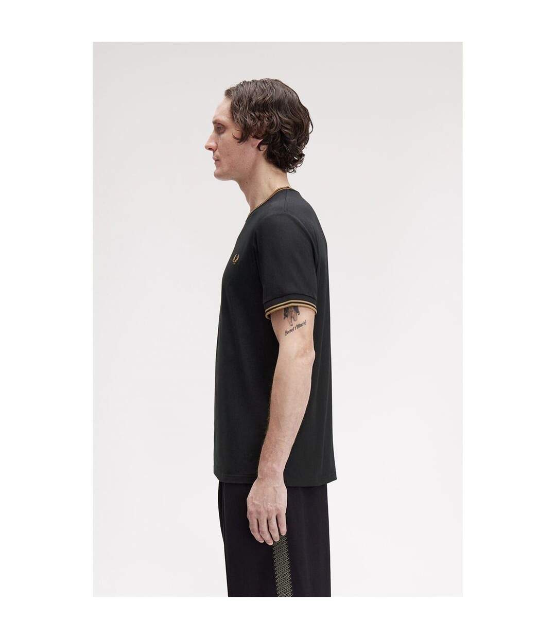 T-shirt Motif/style Rayure Contrastée Sur Bord Homme Noir Marron Fred Perry-4