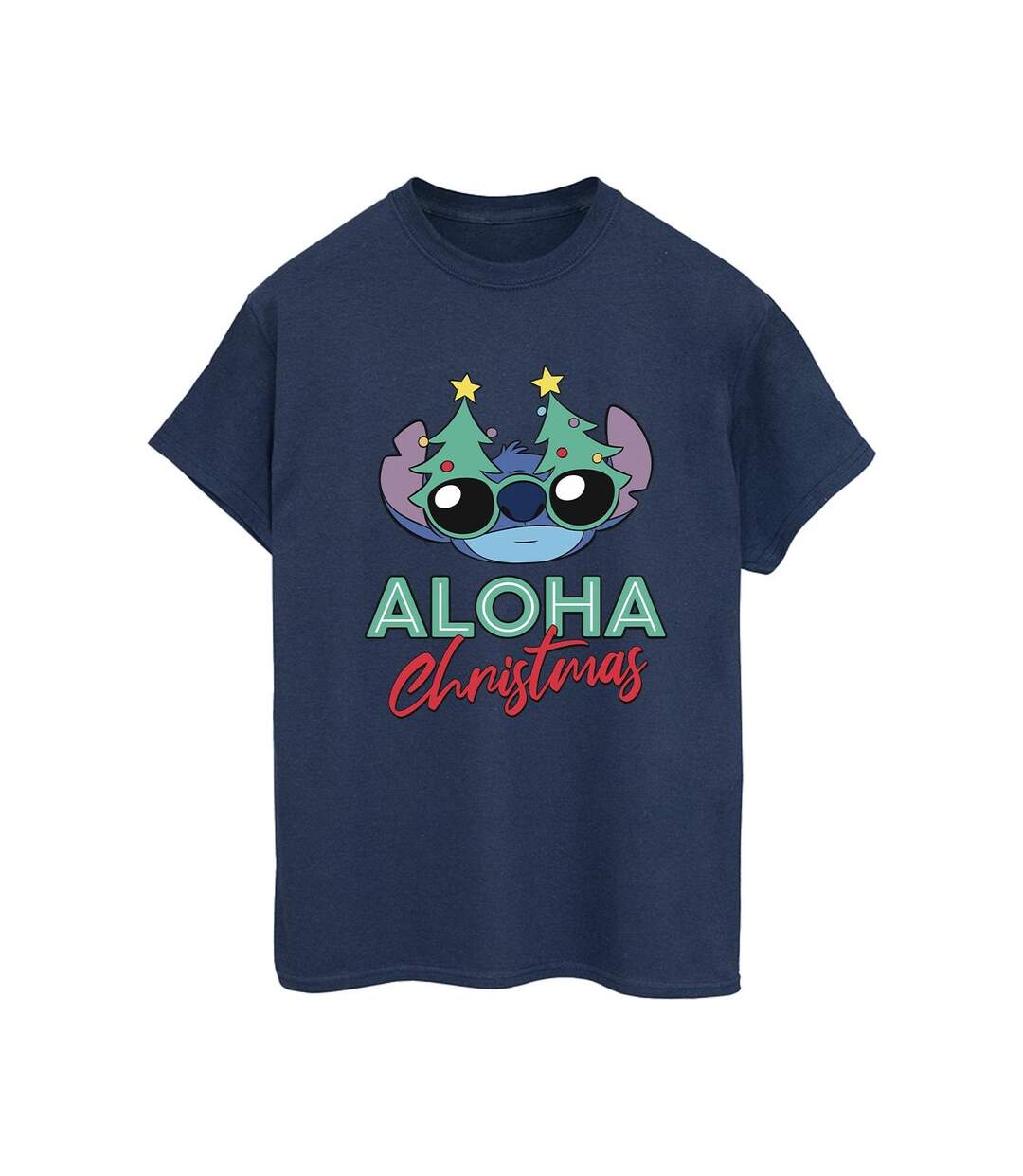 Disney Womens/Ladies Lilo And Stitch Christmas Tree Shades Coton Boyfriend T-Shirt (Bleu marine) - UTBI29989-1