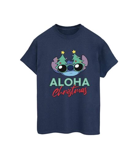 Disney Womens/Ladies Lilo And Stitch Christmas Tree Shades Coton Boyfriend T-Shirt (Bleu marine) - UTBI29989