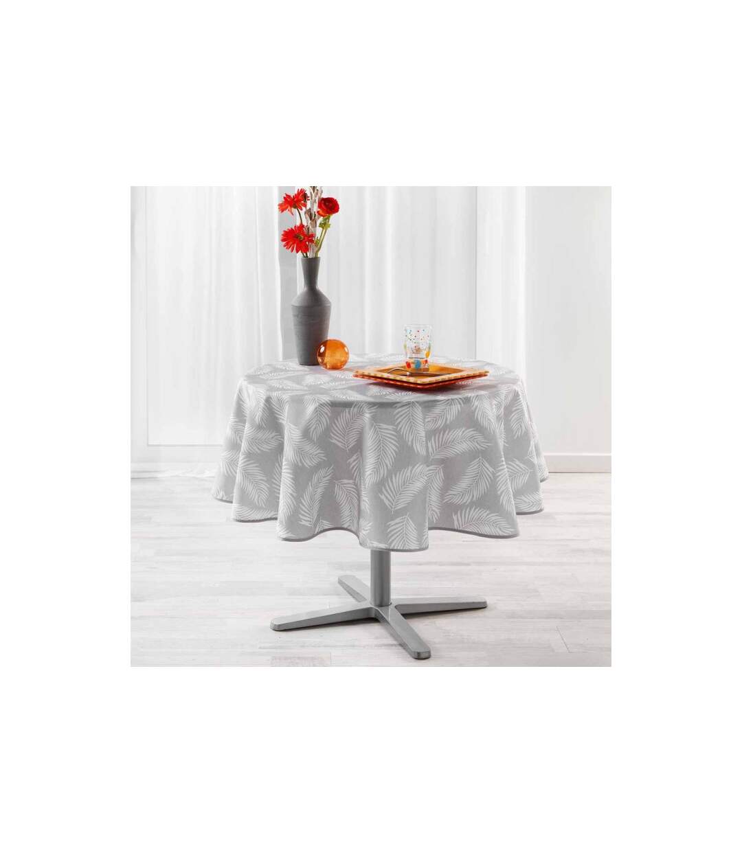 Nappe Ronde Imprimée Lifette 180cm Gris-1