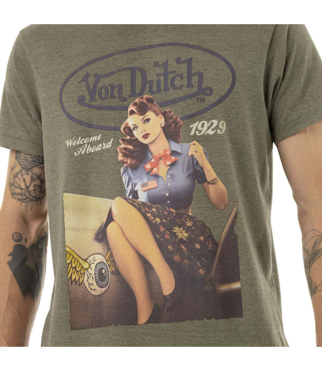 T-shirt homme col rond en jersey chiné regular print devant Up Vondutch-2