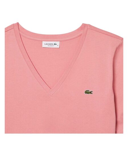 Womens/ladies Cotton V Neck Relaxed Fit T-shirt Pink Lacoste
