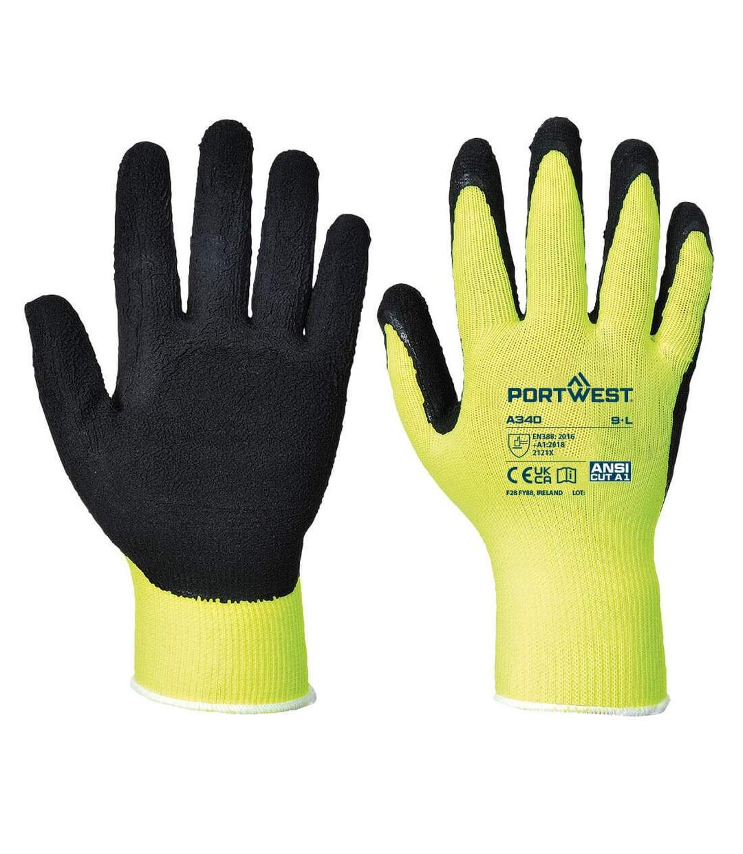 A340 hi-vis latex grip gloves xxs yellow Portwest-1