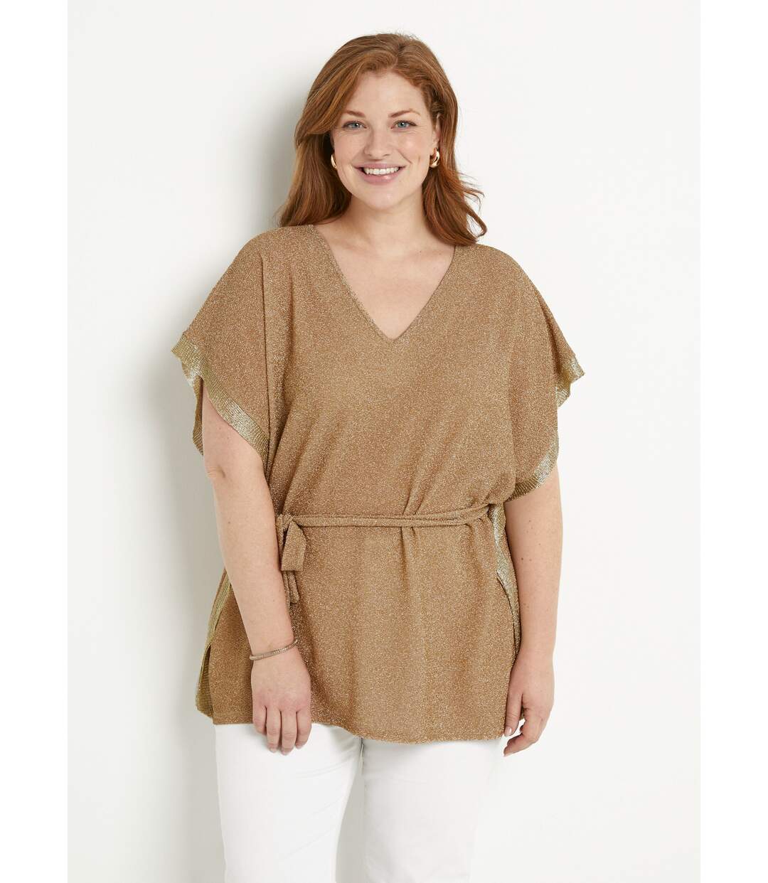 T-shirt long brillant doré manches chauve-souris-1