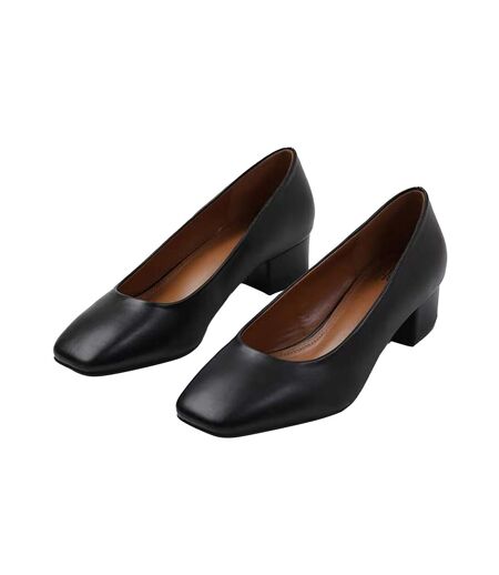 Womens/ladies Seattle Pu Square Toe Wide Low Block Heel Court Shoes Black Where´s That From