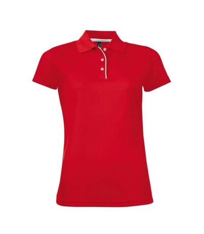 SOLS Womens/Ladies Performer Short Sleeve Pique Polo Shirt (Red)
