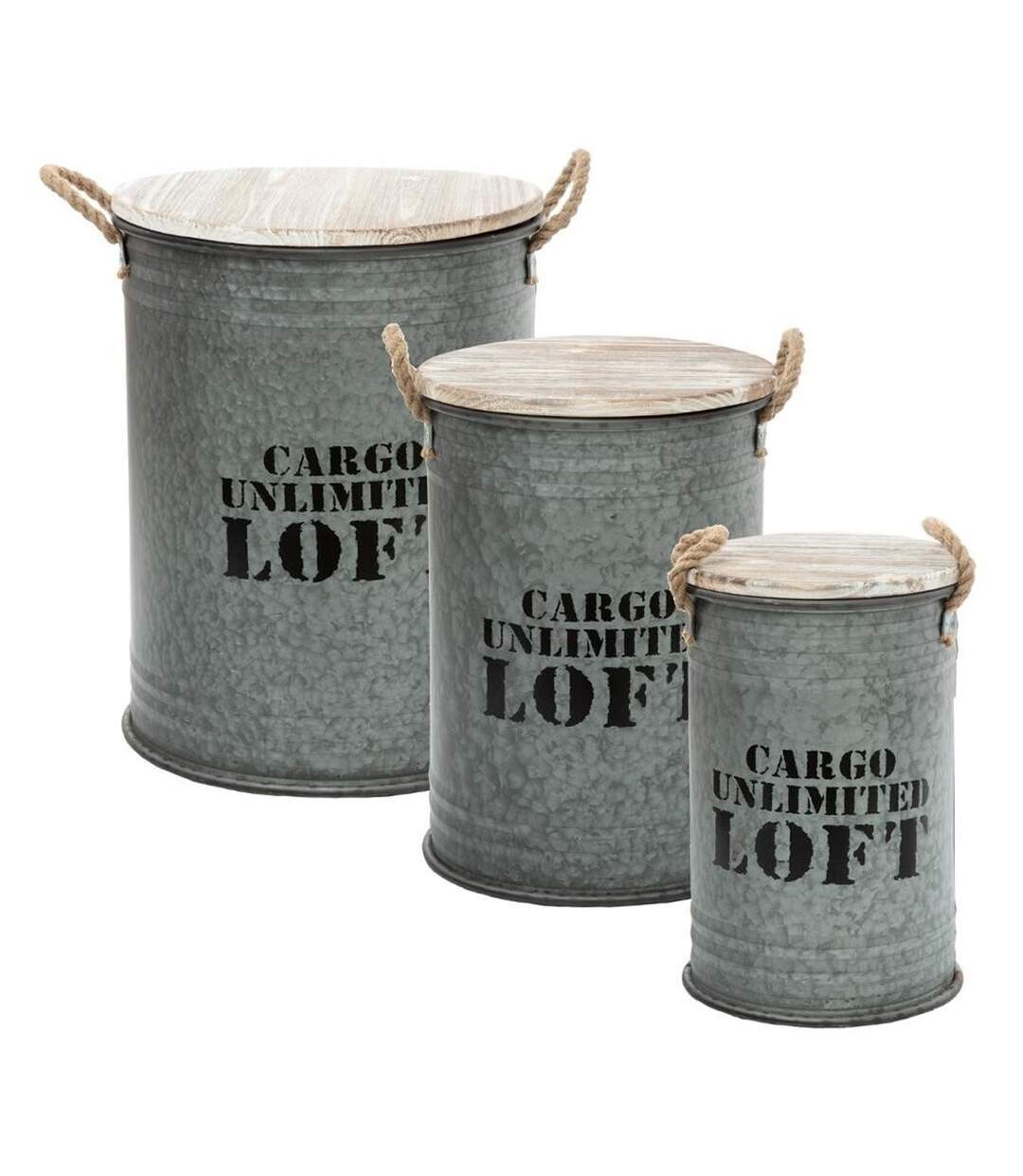 Lot de 3 Coffres Bidon Design Loft 51cm Gris-1