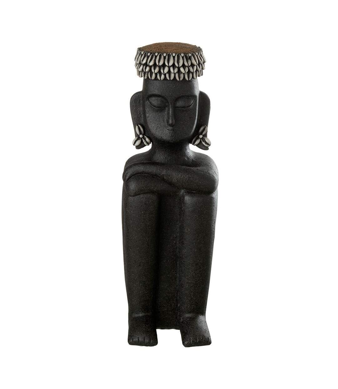 Statue Déco Assise Ethnique 49cm Noir-1