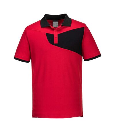 Mens cotton active polo shirt red/black Portwest