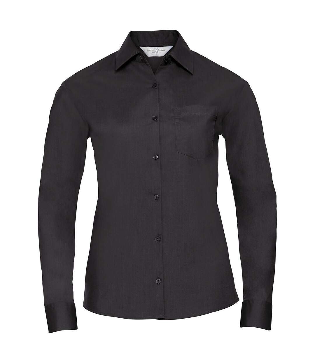 Womens/ladies Poplin Easy-care Long-sleeved Formal Shirt Black Russell Collection-1