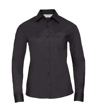 Womens/ladies Poplin Easy-care Long-sleeved Formal Shirt Black Russell Collection