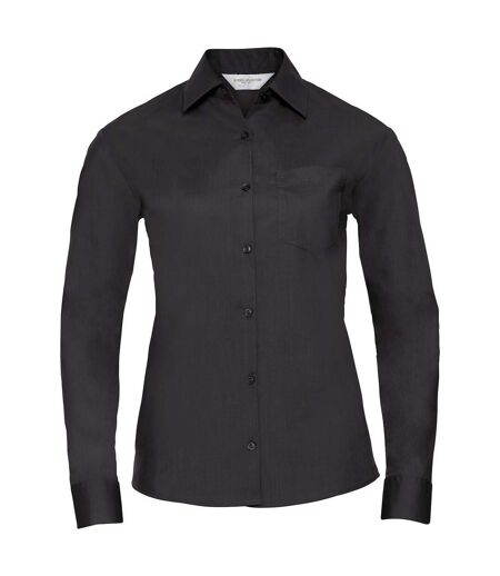 Womens/ladies Poplin Easy-care Long-sleeved Formal Shirt Black Russell Collection