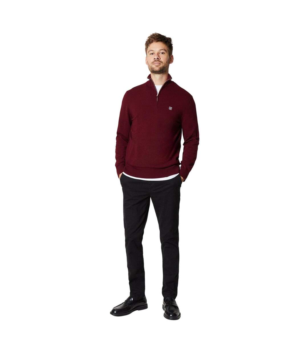 Mens rich cotton quarter zip jumper burgundy Burton-3