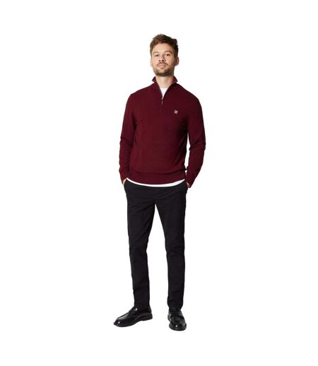 Mens rich cotton quarter zip sweater burgundy Burton