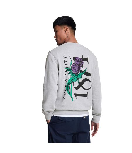 Mens thistle crew neck sweatshirt light grey marl Lyle & Scott